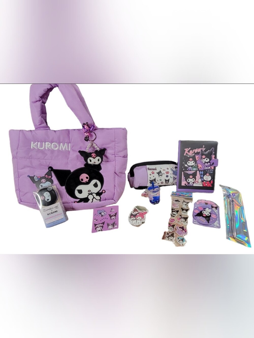822- Sanrio Kuromi Purple Quilted Tote Bag Set